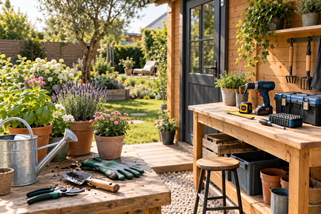 Outils de jardinage et de bricolage dans un jardin moderne – FRADEVO