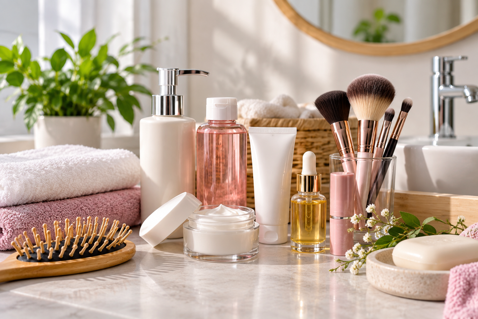 Produits de beauté et soins dans une salle de bain moderne – FRADEVO